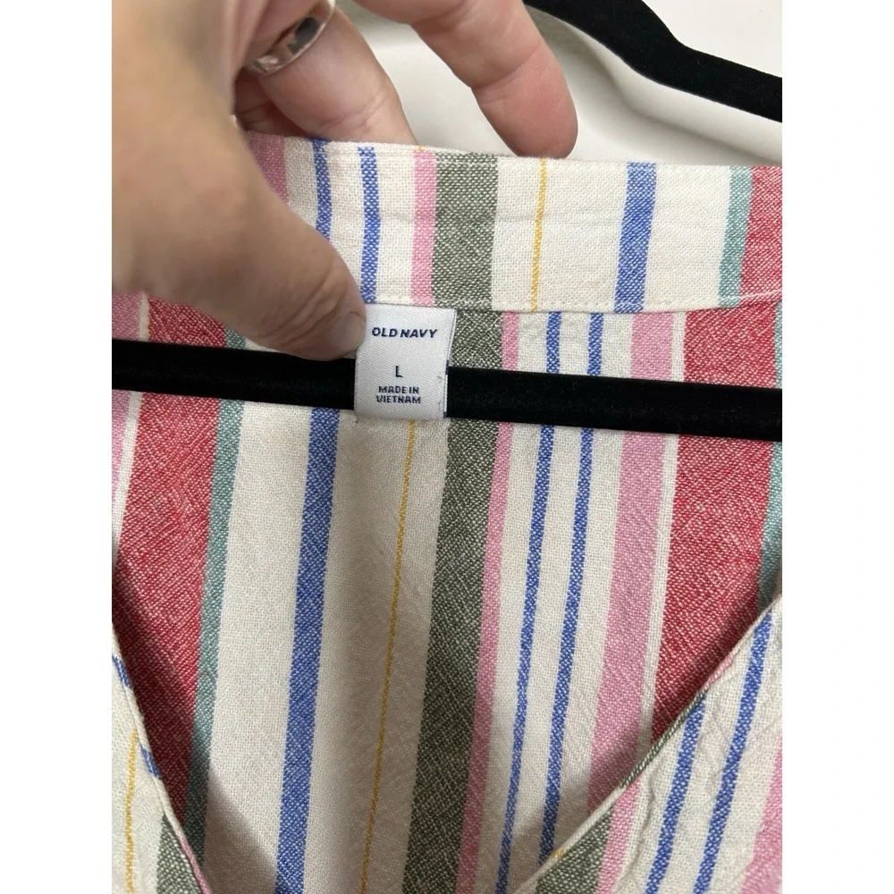 Old Navy Gauzy Shift Dress Full Button Sleeveless Linen Beachy Coastal Sz Large - Picture 3 of 10